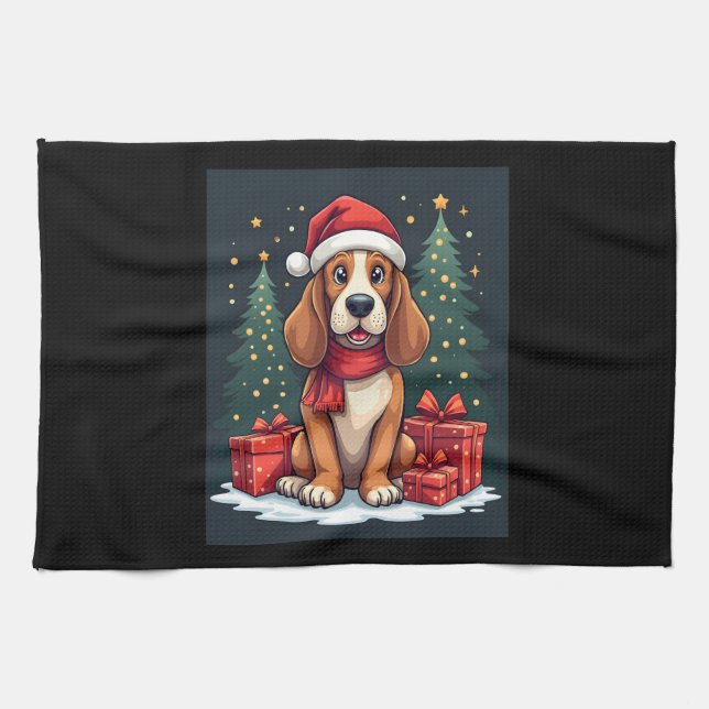 Basset Hound Dog Christmas Parties Santa Dog Lover Tea Towel (Horizontal)