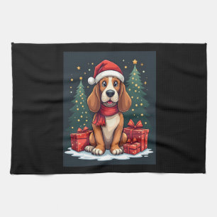 Basset Hound Dog Christmas Parties Santa Dog Lover Tea Towel