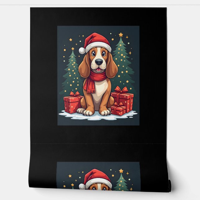 Basset Hound Dog Christmas Parties Santa Dog Lover Wallpaper (Unrolling)