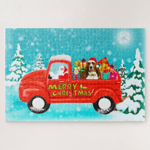 Basset Hound Dog Christmas Santa Delivery Truck Jigsaw Puzzle
