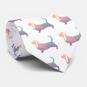 Basset Hound Dog Colourful Geometric Silhouette Tie