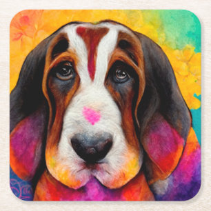 Basset hound dog cute  square paper coaster