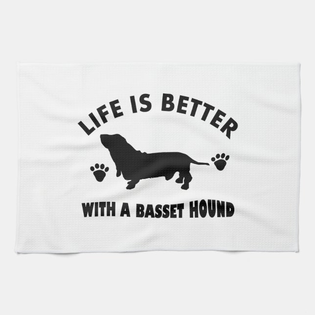 basset hound dog design tea towel (Horizontal)