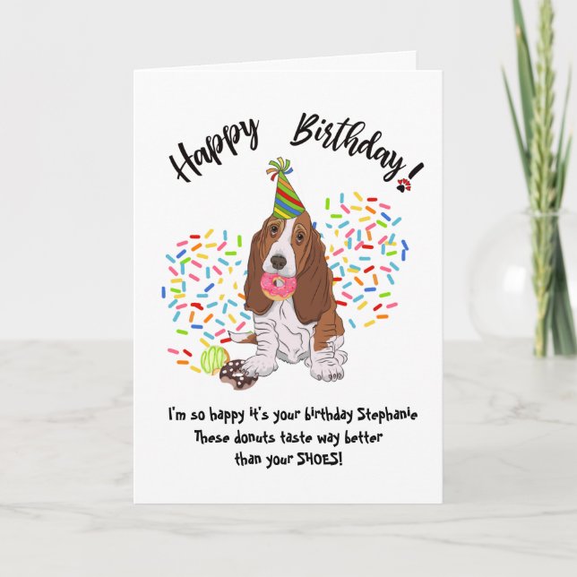 Basset Hound Dog Doughnuts Birthday Card  (Front)