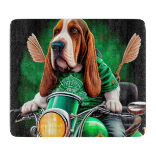 Basset Hound Dog driving bike St. Patrick's Day Cutting Board