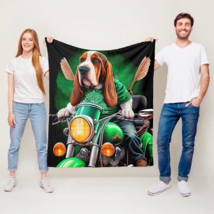 Basset Hound Dog driving bike St. Patrick's Day Fleece Blanket