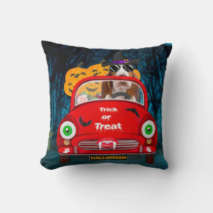 Basset Hound Dog Driving Car Scary Halloween Cushion