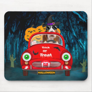 Basset Hound Dog Driving Car Scary Halloween Mouse Pad