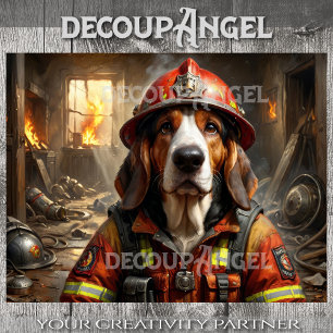 Basset Hound Dog Firefighter - Decoupage - Tissue Paper