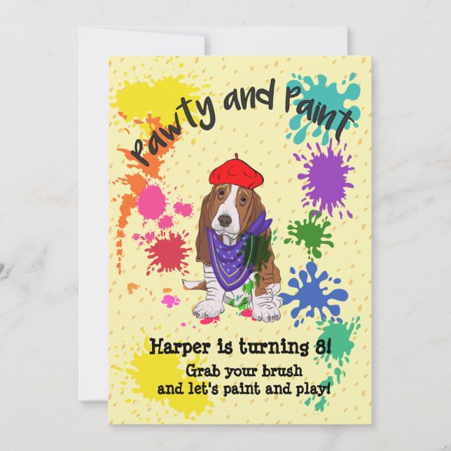 Basset Hound Dog Fun Art Birthday Invitation (Front)