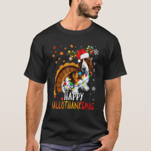 Basset Hound Dog Happy Hallothanksmas Family Xmas  T-Shirt