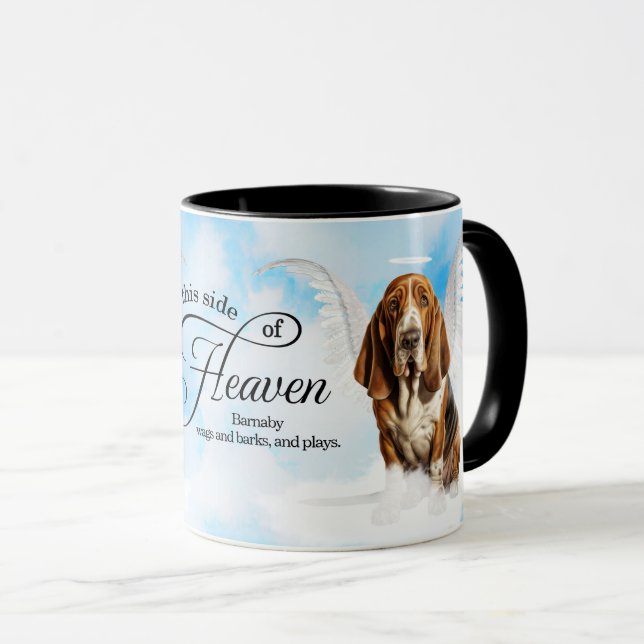 Basset Hound Dog Heaven Personalised Memorial Mug (Front Right)