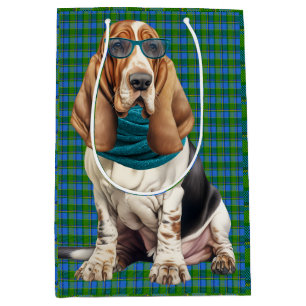 Basset Hound Dog in a Teal Scarf Monogrammed Medium Gift Bag