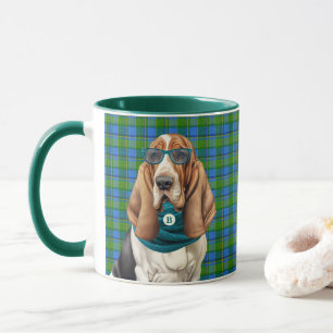 Basset Hound Dog in a Teal Scarf Monogrammed Mug