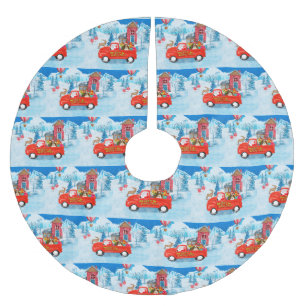 Basset Hound Dog in Christmas Delivery Truck Snow Brushed Polyester Tree Skirt