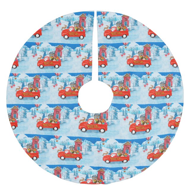Basset Hound Dog in Christmas Delivery Truck Snow Brushed Polyester Tree Skirt (Front)