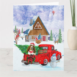 Basset Hound dog In Christmas Delivery Truck Snow Card