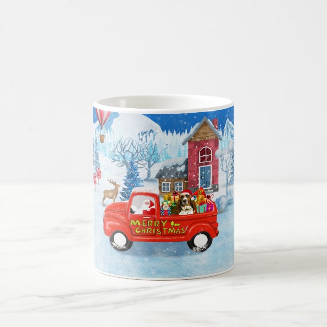 Basset Hound Dog in Christmas Delivery Truck Snow Coffee Mug (Center)