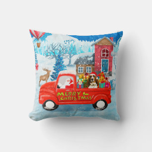 Basset Hound Dog in Christmas Delivery Truck Snow Cushion