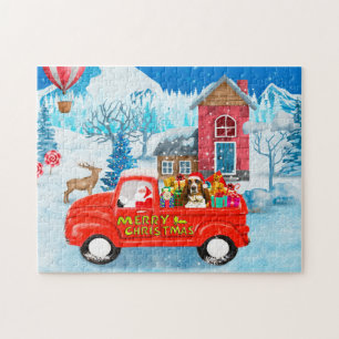 Basset Hound Dog in Christmas Delivery Truck Snow Jigsaw Puzzle