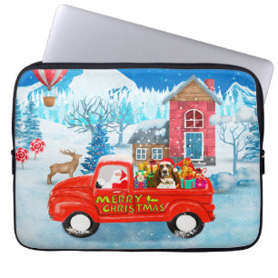 Basset Hound Dog in Christmas Delivery Truck Snow Laptop Sleeve