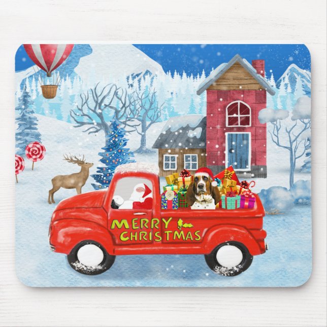 Basset Hound Dog in Christmas Delivery Truck Snow Mouse Pad (Front)
