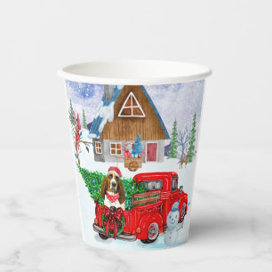 Basset Hound dog In Christmas Delivery Truck Snow  Paper Cups