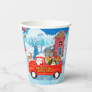 Basset Hound Dog in Christmas Delivery Truck Snow Paper Cups