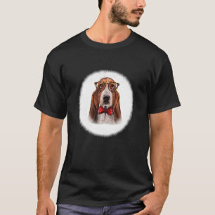 Basset Hound Dog In Classic Eyeglass And Bow Tie T-Shirt