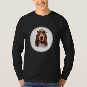 Basset Hound Dog In Classic Eyeglass And Bow Tie T-Shirt