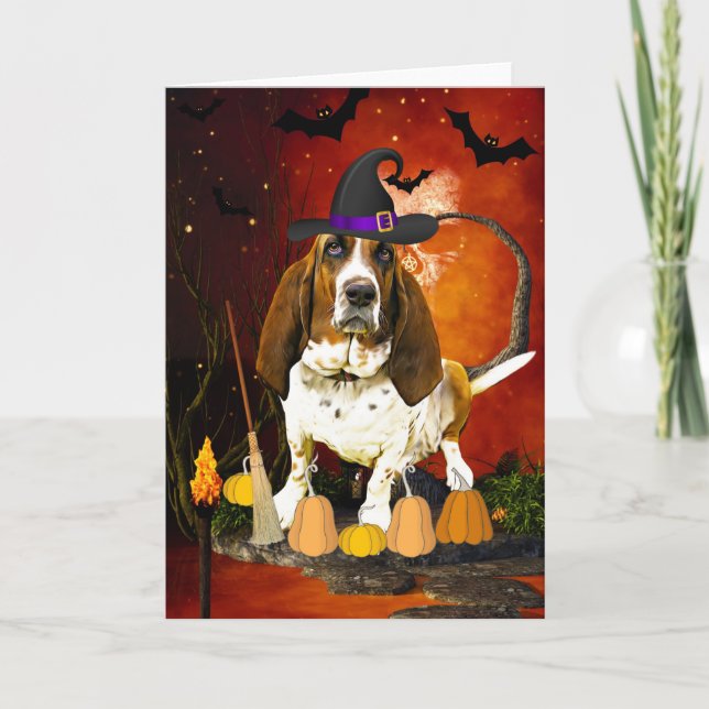Basset Hound Dog in Halloween Costume Card (Front)