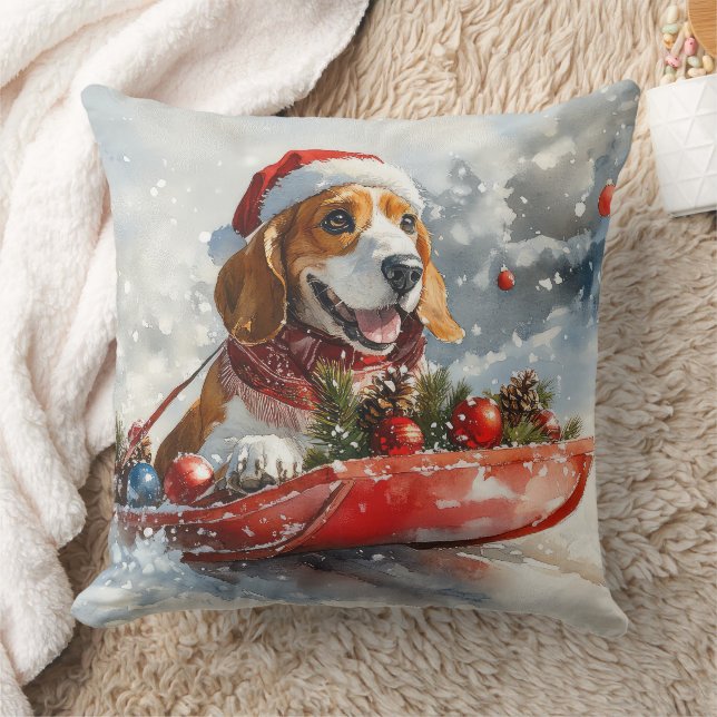 Basset Hound Dog in Sledge Let it Snow Christmas Cushion (Blanket)
