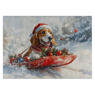 Basset Hound Dog in Sledge Let it Snow Christmas Cutting Board