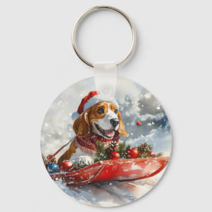 Basset Hound Dog in Sledge Let it Snow Christmas Key Ring