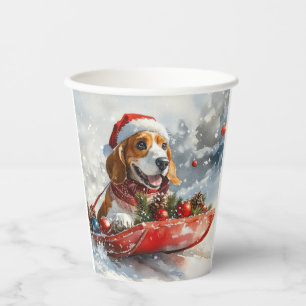 Basset Hound Dog in Sledge Let it Snow Christmas Paper Cups