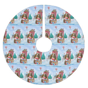 Basset Hound Dog In snow Christmas Dog House Brushed Polyester Tree Skirt