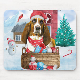 Basset Hound Dog In snow Christmas Mouse Pad
