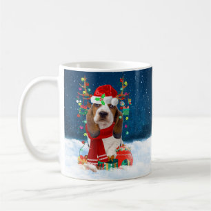 Basset Hound Dog in Snow with Christmas Gifts  Coffee Mug