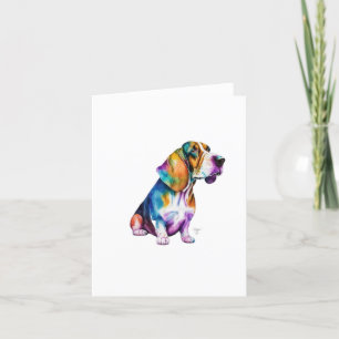 Basset Hound Dog In Watercolor & Pen Holiday Card