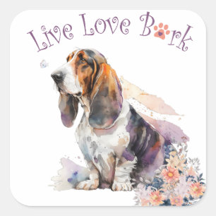 Basset Hound Dog Mum Floral Square Sticker
