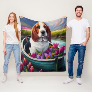 Basset Hound Dog on a Paddle: A Scenic Adventure Fleece Blanket