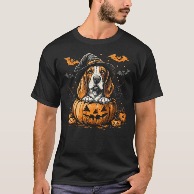 Basset Hound Dog Pumpkin Halloween Thanksgiving Me T-Shirt (Front)