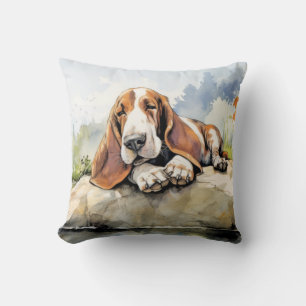 Basset Hound Dog Relaxing In Garden Animal Fun Hap Cushion