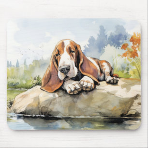 Basset Hound Dog Relaxing In Garden Animal Fun Hap Mouse Pad