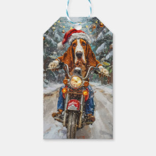 Basset Hound Dog Riding Motorcycle Christmas  Gift Tags