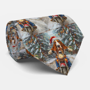 Basset Hound Dog Riding Motorcycle Christmas Tie