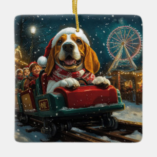Basset Hound Dog Roller Coaster Christmas Ceramic Ornament