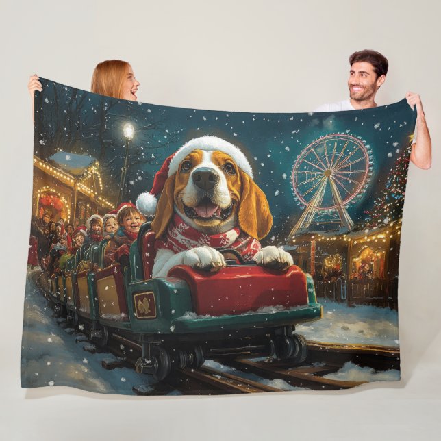 Basset Hound Dog Roller Coaster Christmas Fleece Blanket (In Situ)