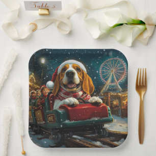 Basset Hound Dog Roller Coaster Christmas Paper Plate