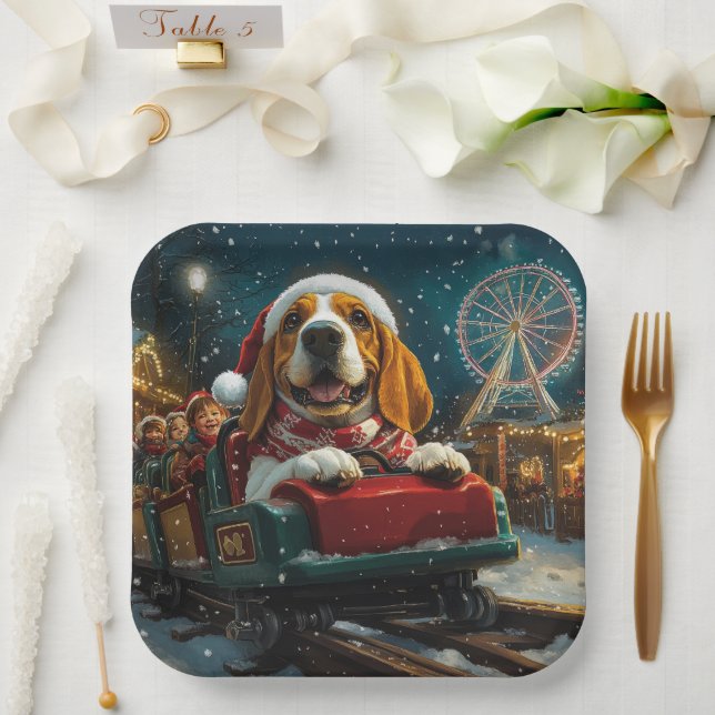 Basset Hound Dog Roller Coaster Christmas Paper Plate (Wedding)